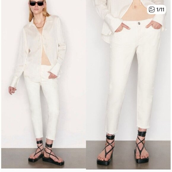 FRAME Le Garcon Crop Cream Ivory Jeans Size 26 Au Natural Grind MSRP $248 - Picture 2 of 9